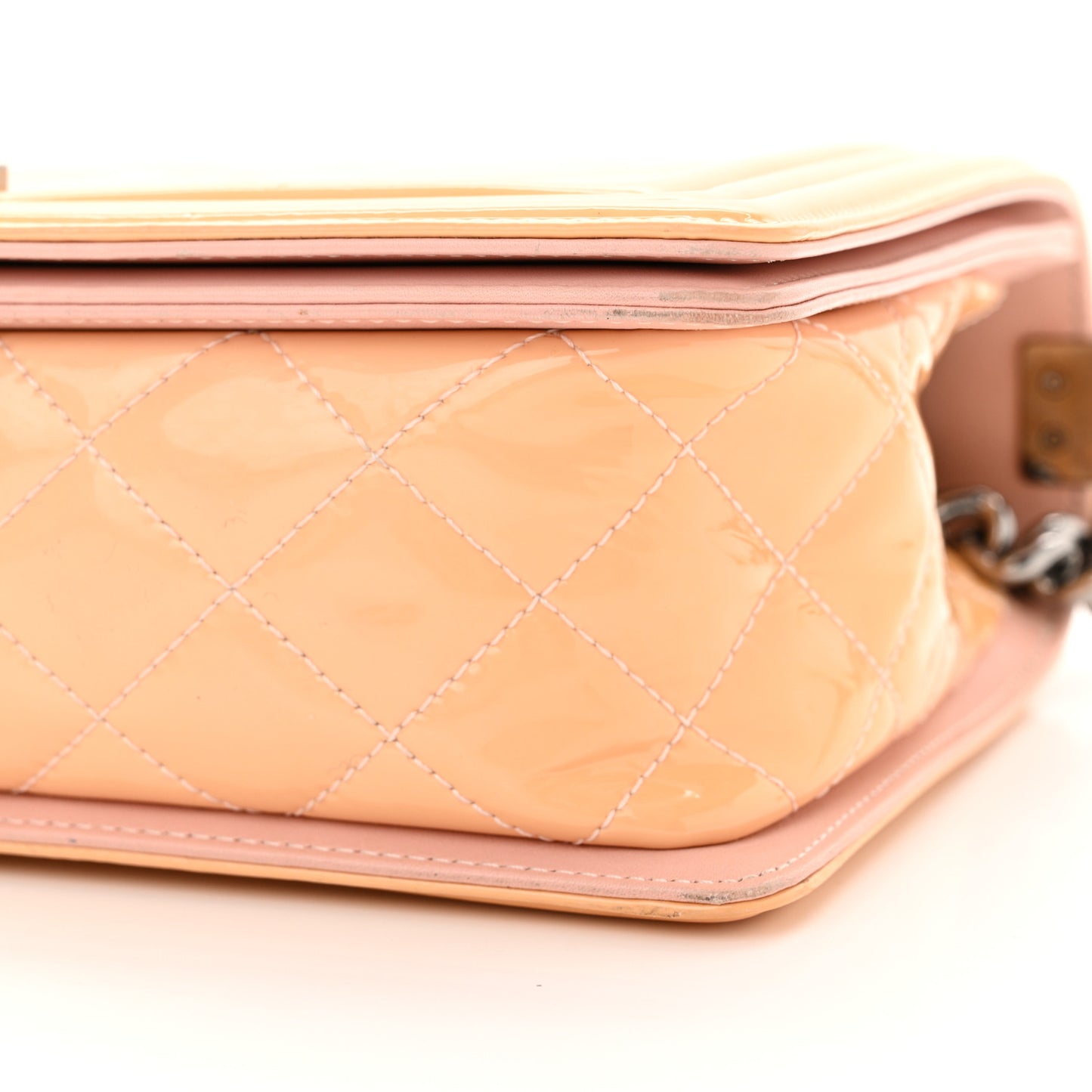 Patent Chevron Quilted New Medium Boy Flap Light Pink