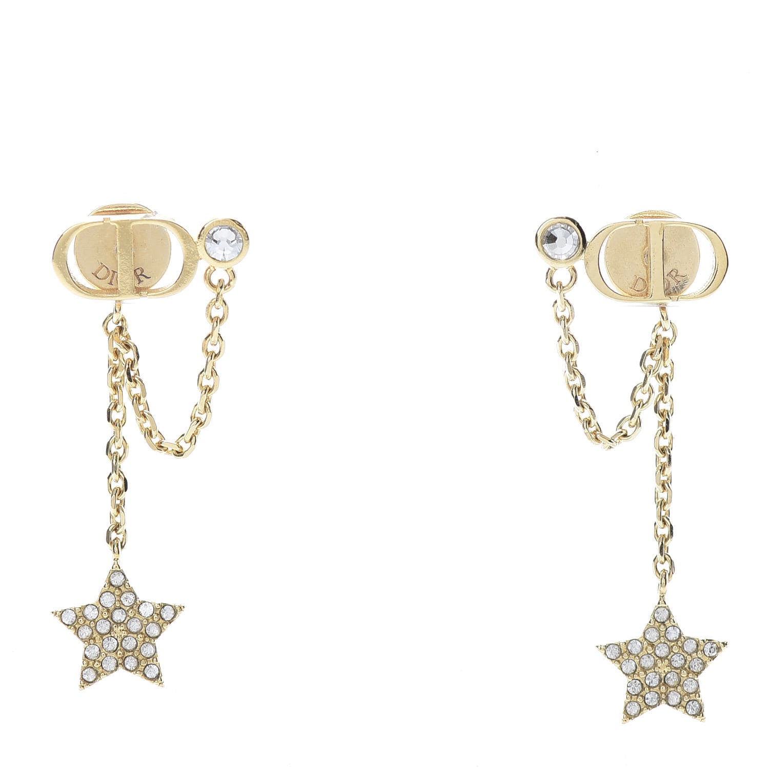 Christian Dior Crystal Star CD J'Adior Dangle Earrings Gold 1 of 5