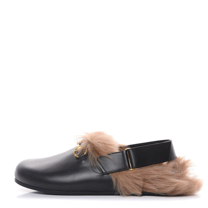 Gucci Calfskin Fur Mens Horsebit River Slingback Slippers 7 Black 1 of 8