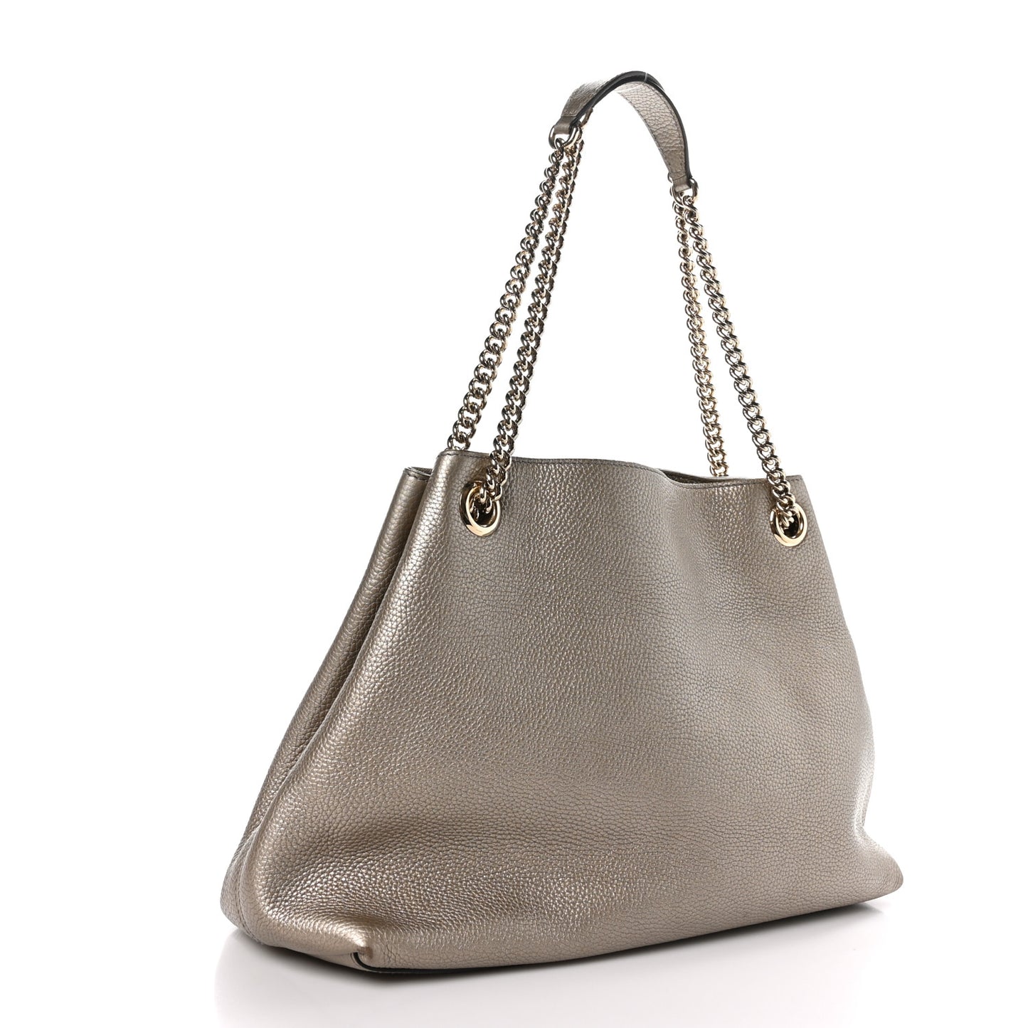 Metallic Pebbled Calfskin Medium Soho Chain Shoulder Bag Golden Beige