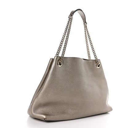 Gucci Metallic Pebbled Calfskin Medium Soho Chain Shoulder Bag Golden Beige 3 of 9