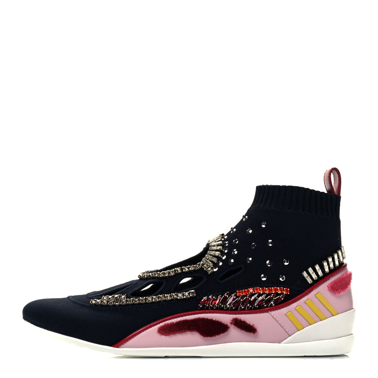 Calfskin Crystal Mesh Knit Cutout Odissey Sock Sneakers 36 Black Water