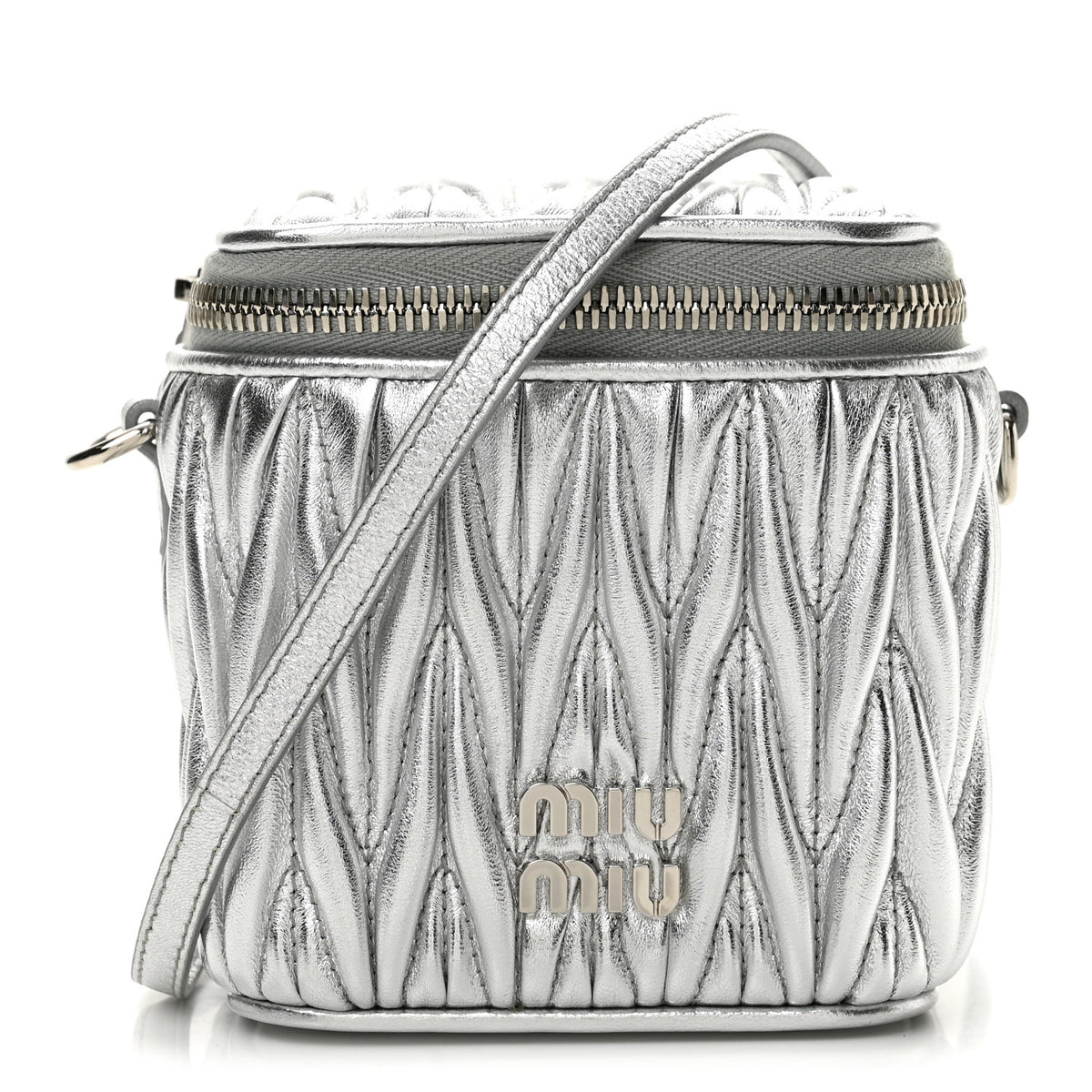Metallic  Nappa Matelasse Micro Vanity Case Silver