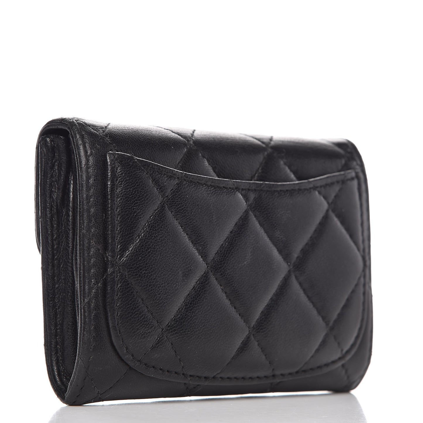 Lambskin Quilted Flap Card Holder Wallet Black