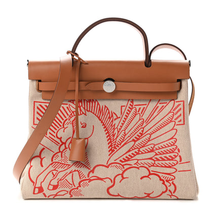 Hermes Vache Hunter Toile Pegase Pop Herbag Zip Retourne 31 PM Capucine Ecru 3 of 9