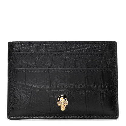 Alexander McQueen Calfskin Crocodile Embossed Skull Card Holder Black 1 of 9