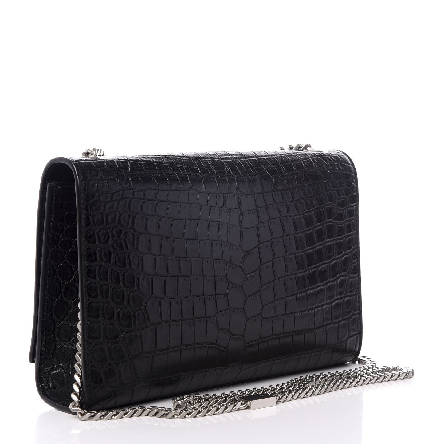 Calfskin Crocodile Embossed Medium Classic Monogram Kate Tassel Satchel Black