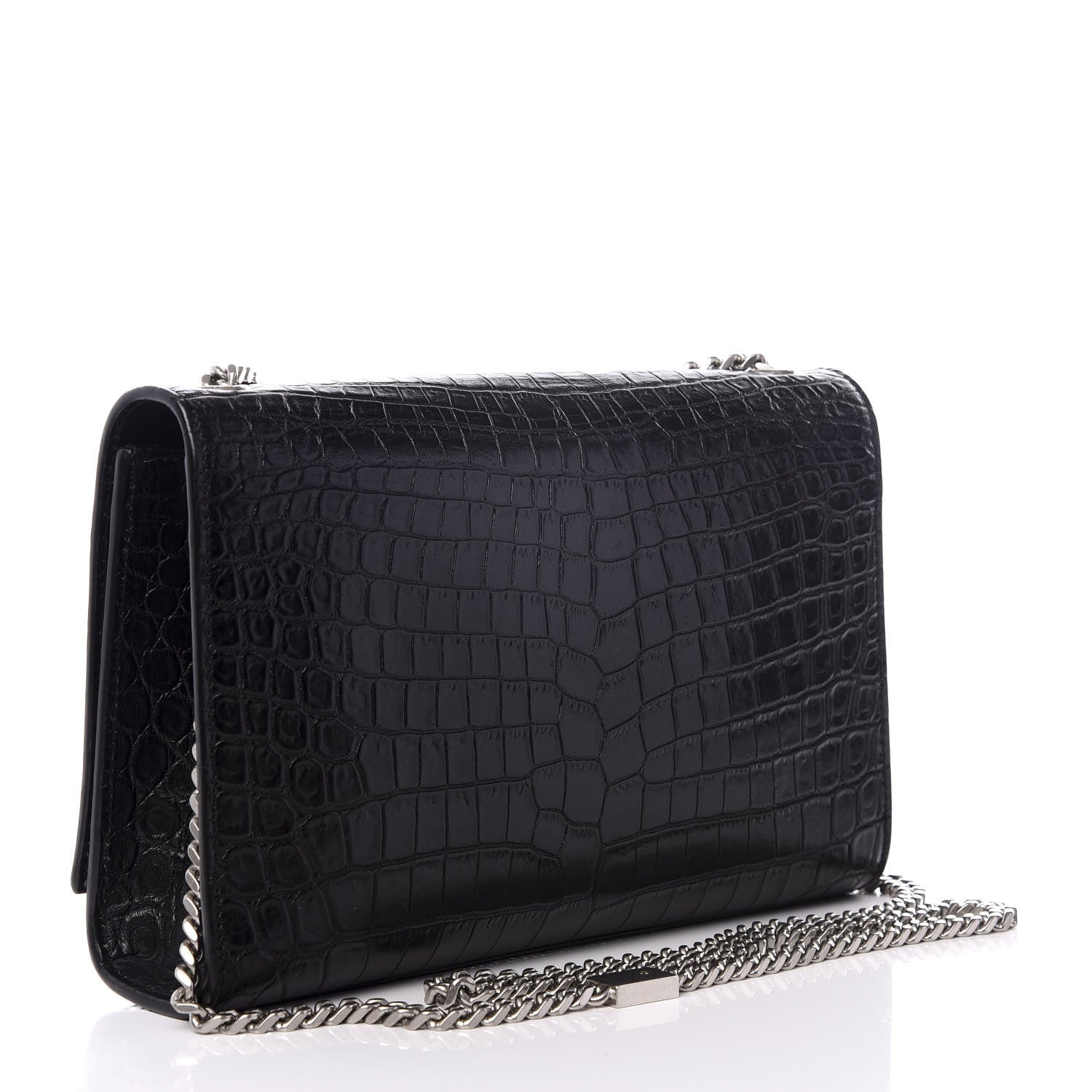 Saint Laurent Calfskin Crocodile Embossed Medium Classic Monogram Kate Tassel Satchel Black 2 of 8