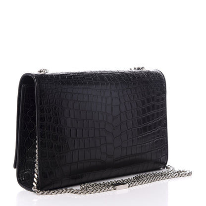 Saint Laurent Calfskin Crocodile Embossed Medium Classic Monogram Kate Tassel Satchel Black 2 of 8