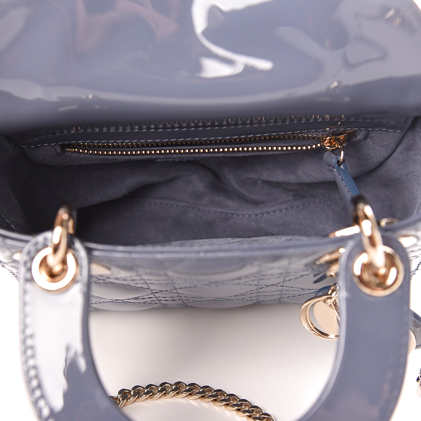 Patent Cannage Mini Lady Dior Light Blue