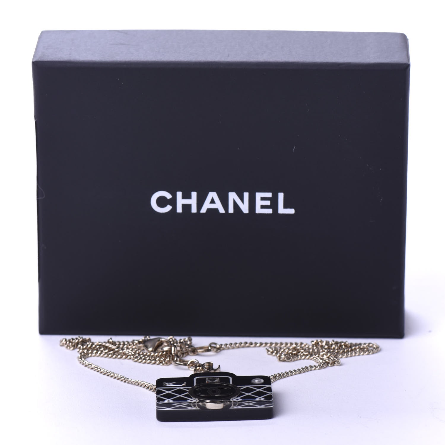 Chanel Resin Camera CC Necklace Black Gold 8 of 8