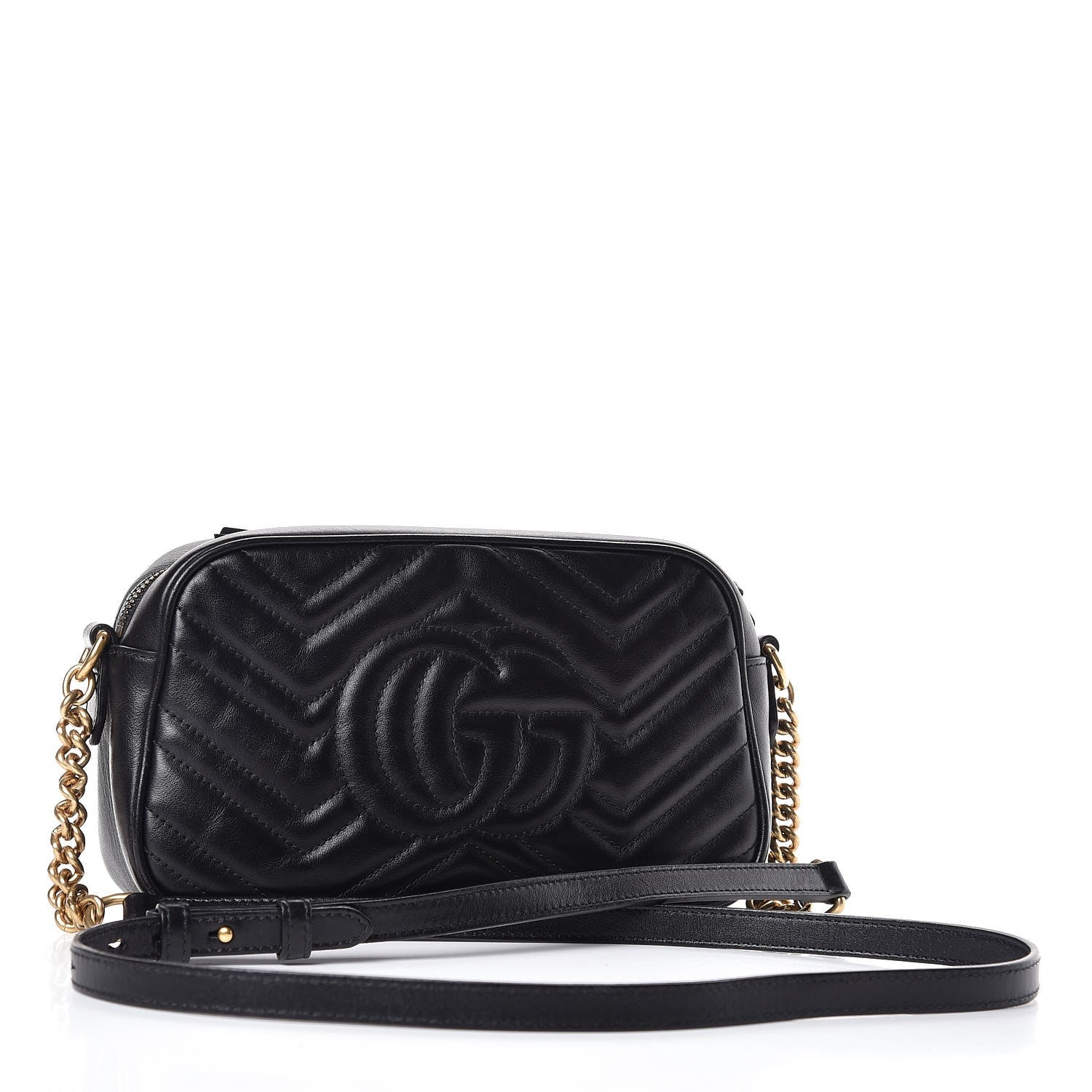 Gucci Calfskin Matelasse Small GG Marmont Chain Shoulder Bag Black 3 of 7