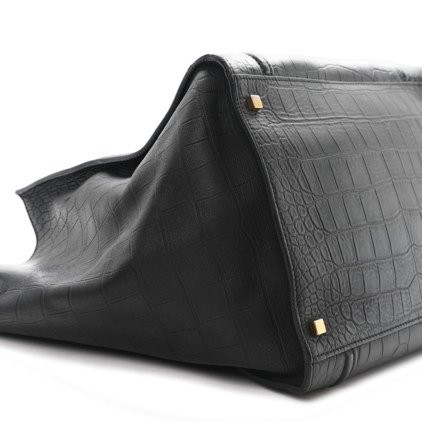 Crocodile Embossed Calfskin Large Phantom Luggage Black