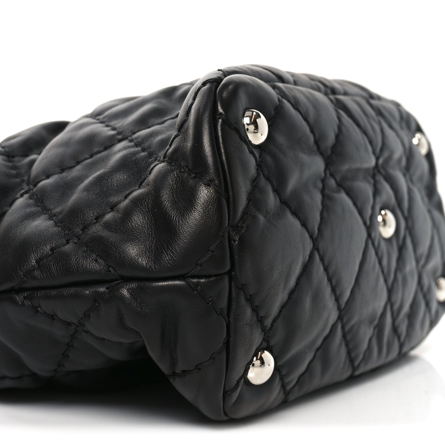 Calfskin Contrast Stitch Tote Black