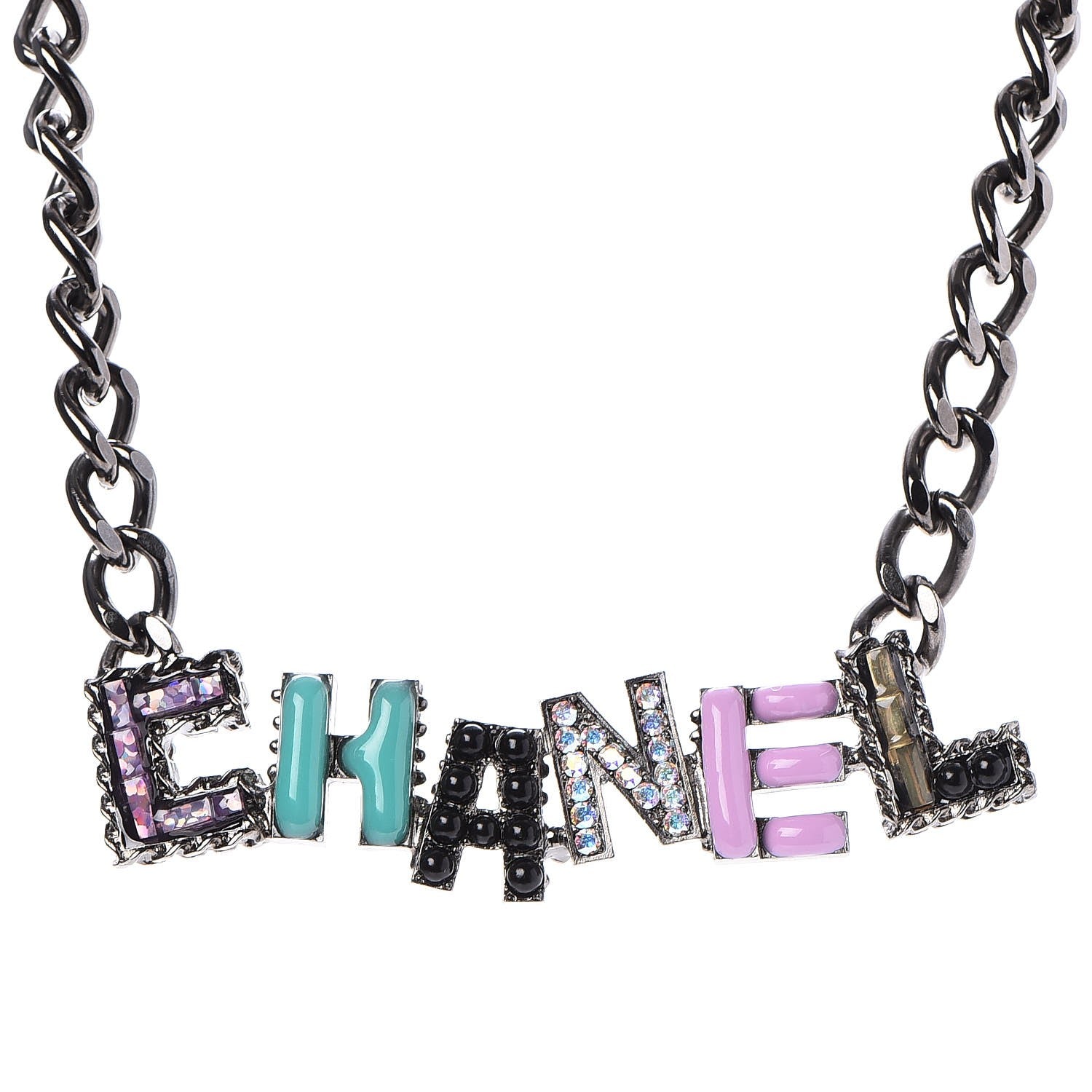 Chanel Ruthenium Enamel Crystal Pearl Necklace 4 of 6