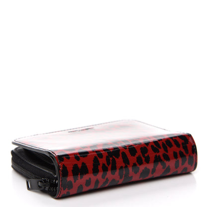 Saint Laurent Patent Leopard Print Compact Zip Around Wallet Black Red 4 of 7