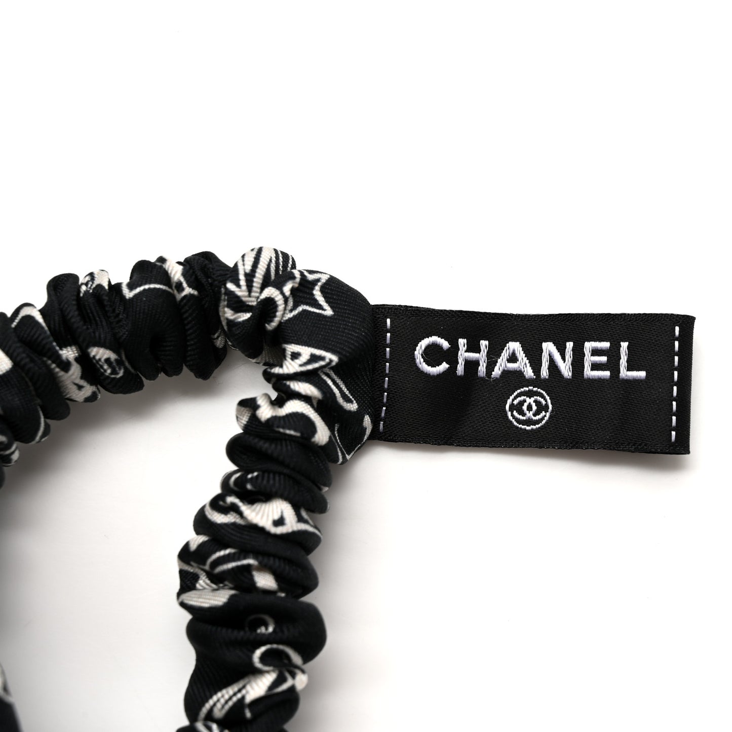 Silk Twill CC Scarf Hair Tie Black White