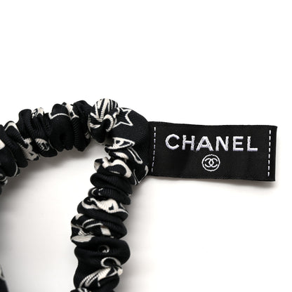 Chanel Silk Twill CC Scarf Hair Tie Black White 3 of 3