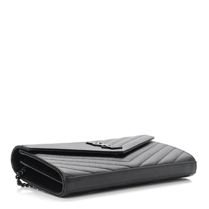 Saint Laurent Grain De Poudre Matelasse Chevron Monogram Chain Wallet Black 4 of 13