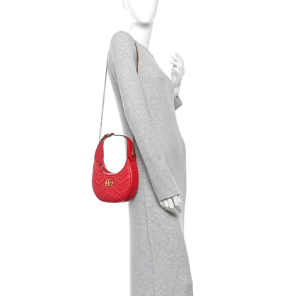 Gucci Calfskin Matelasse Chevron Mini GG Marmont Half Moon Hobo Rosso 2 of 12