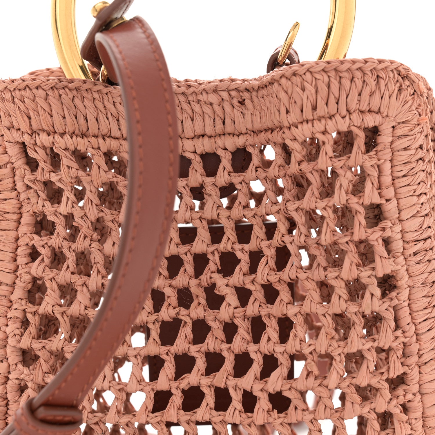 Chloe Raffia Calfskin Mini Summer Banana Tote Summery Beige 8 of 11