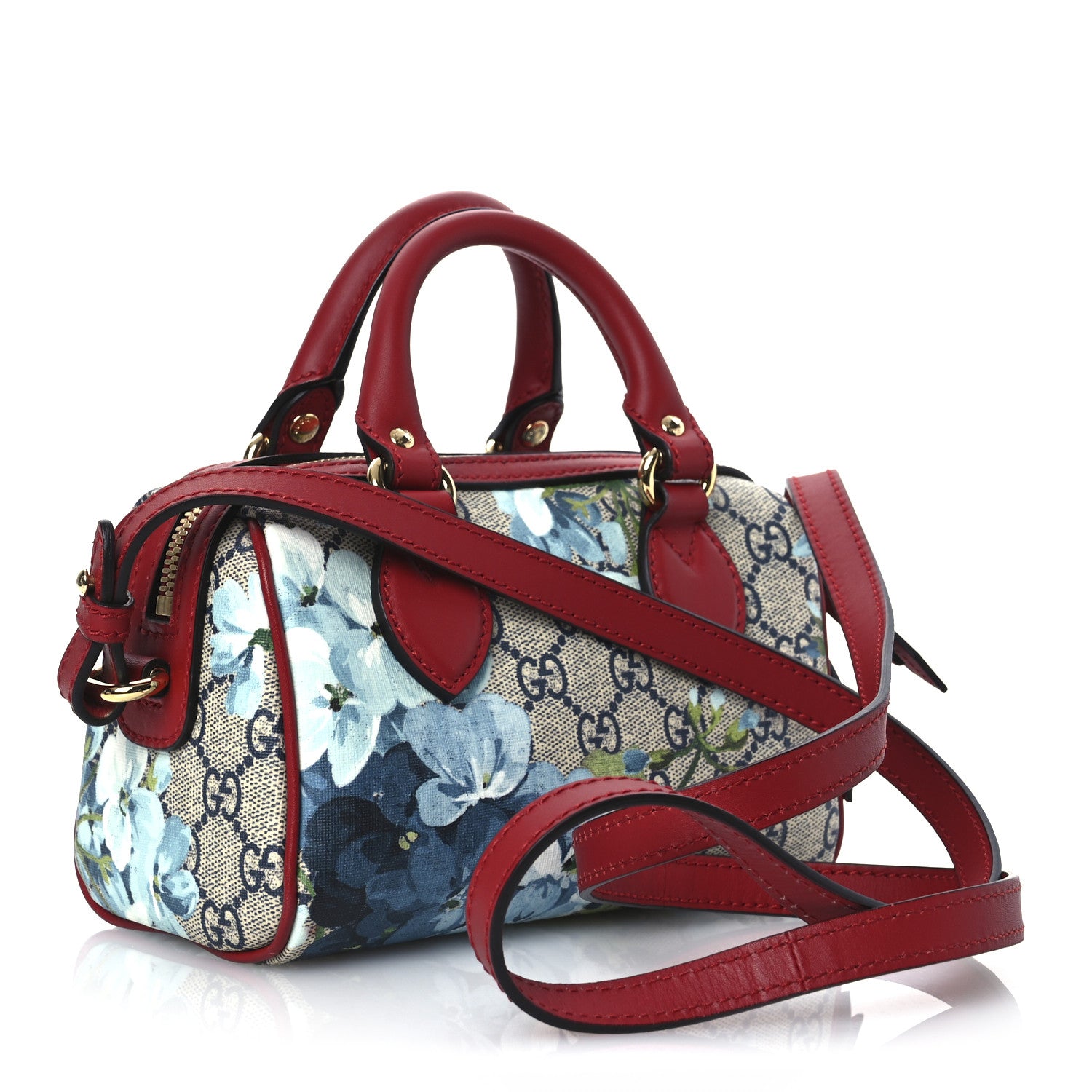 Gucci GG Supreme Monogram Blooms Mini Boston Navy Blue Hibiscus 3 of 14