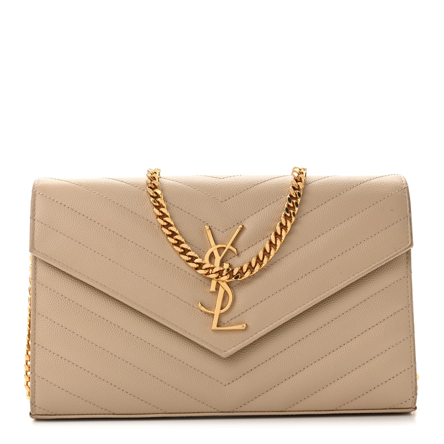 Grain De Poudre Matelasse Chevron Monogram Chain Wallet Dark Beige