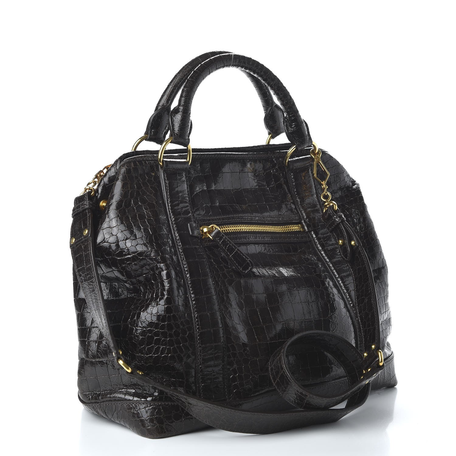 Miu Miu Calfskin Crocodile Embossed St Cocco Shopping Tote Black 4 of 10