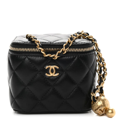 Chanel Lambskin Quilted Mini Pearl Crush Vanity Case With Chain Black 1 of 9