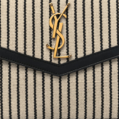 Saint Laurent Canvas Striped Uptown Pouch Beige Black 8 of 10