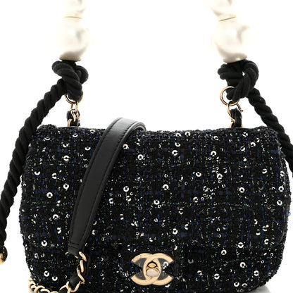 Chanel Tweed Mini Pearl Handle Flap Black Ecru 8 of 12