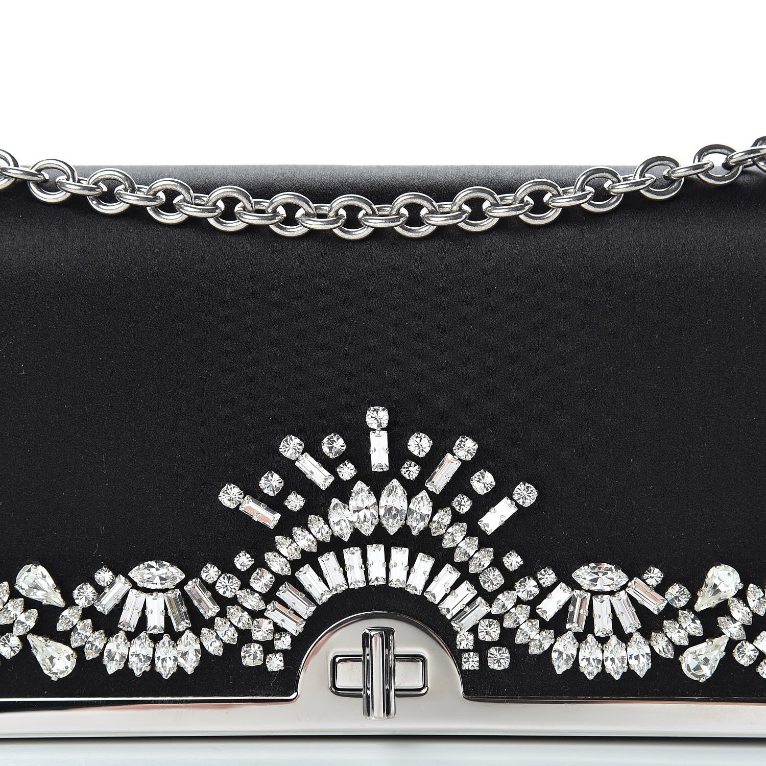Prada Satin Crystal Chain Wallet Black 7 of 10