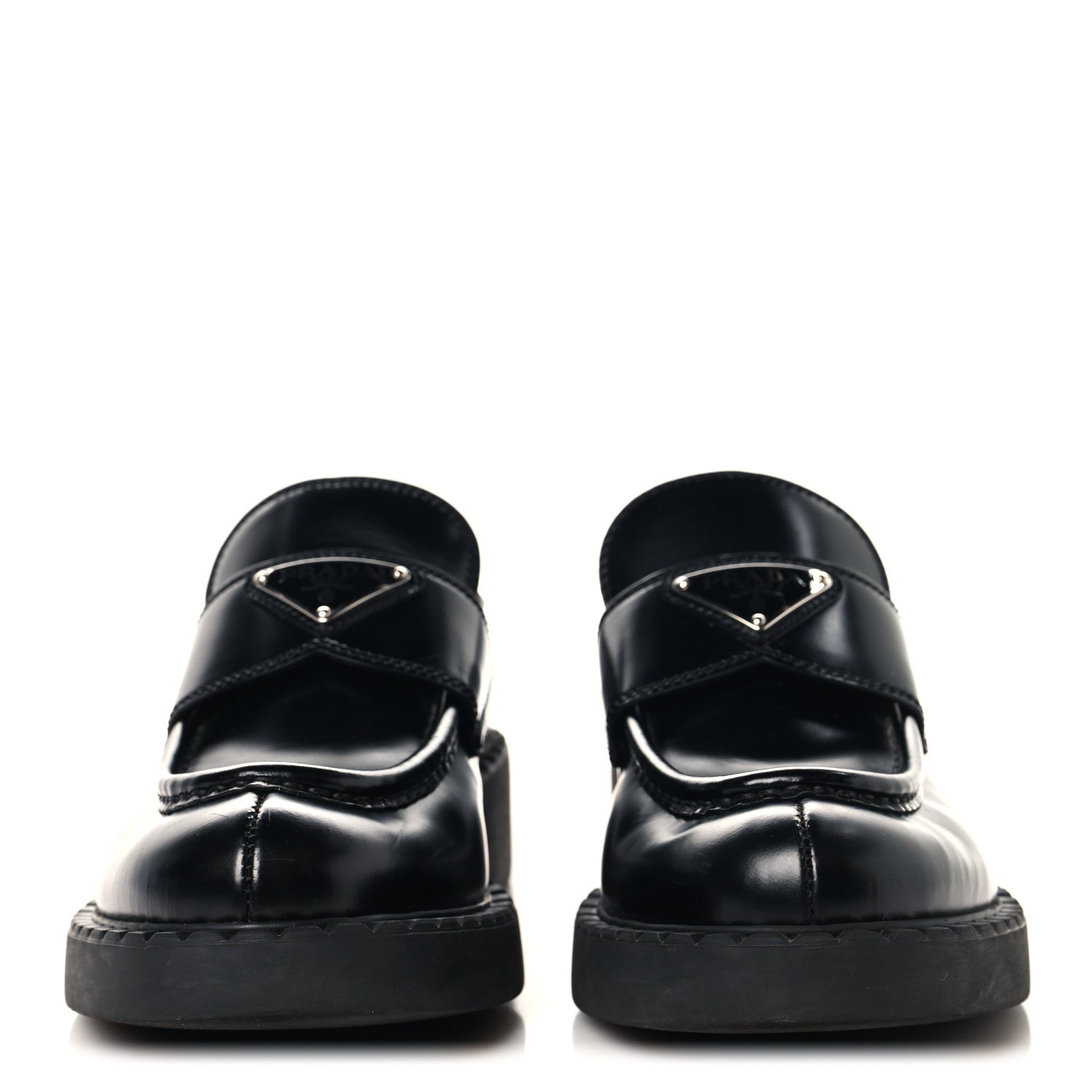 Prada Spazzolato Metal Triangle Logo 50mm Loafers 38 Black 3 of 9