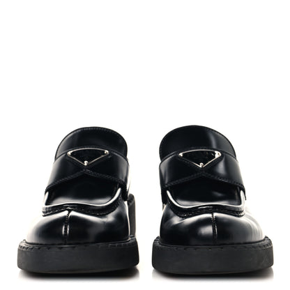 Prada Spazzolato Metal Triangle Logo 50mm Loafers 38 Black 3 of 9