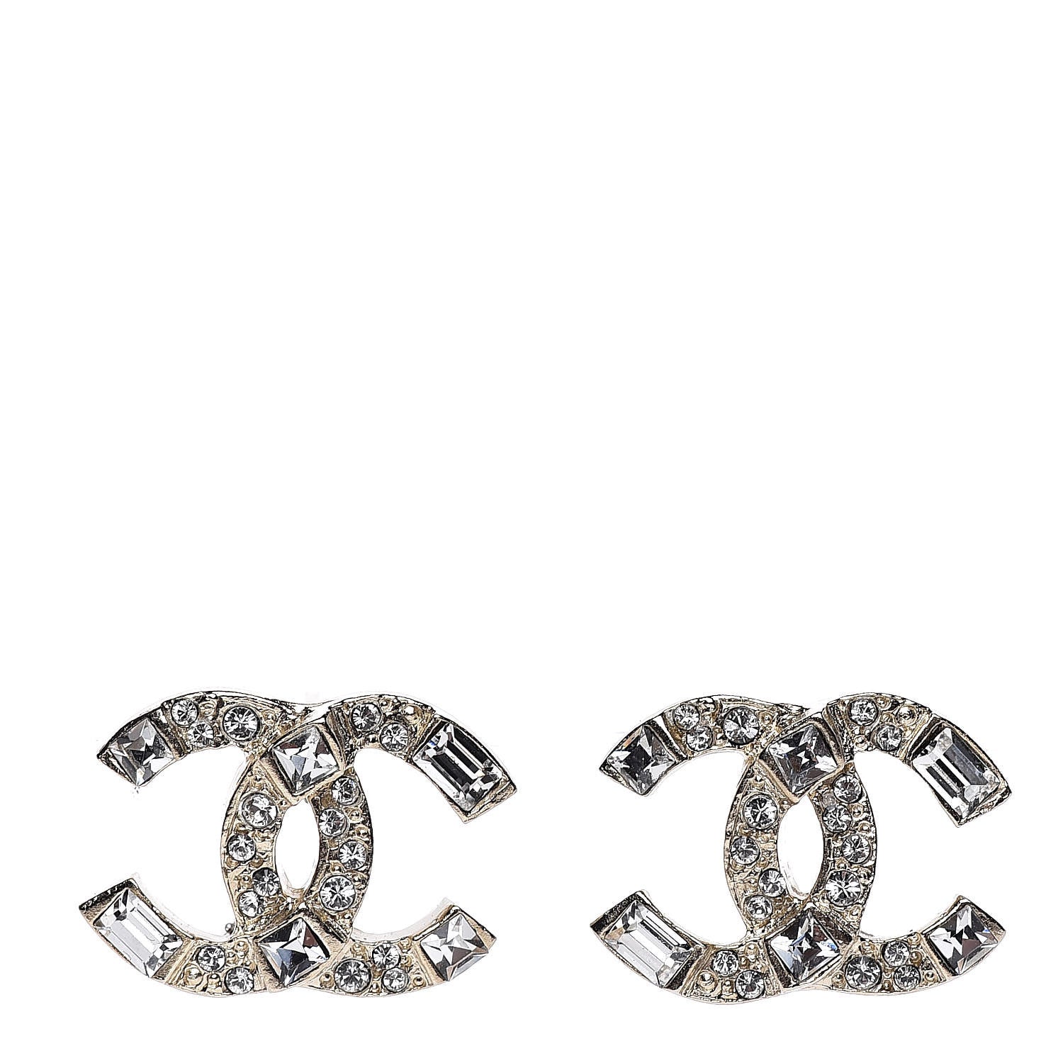 Chanel Crystal Baguette CC Earrings Gold 1 of 5