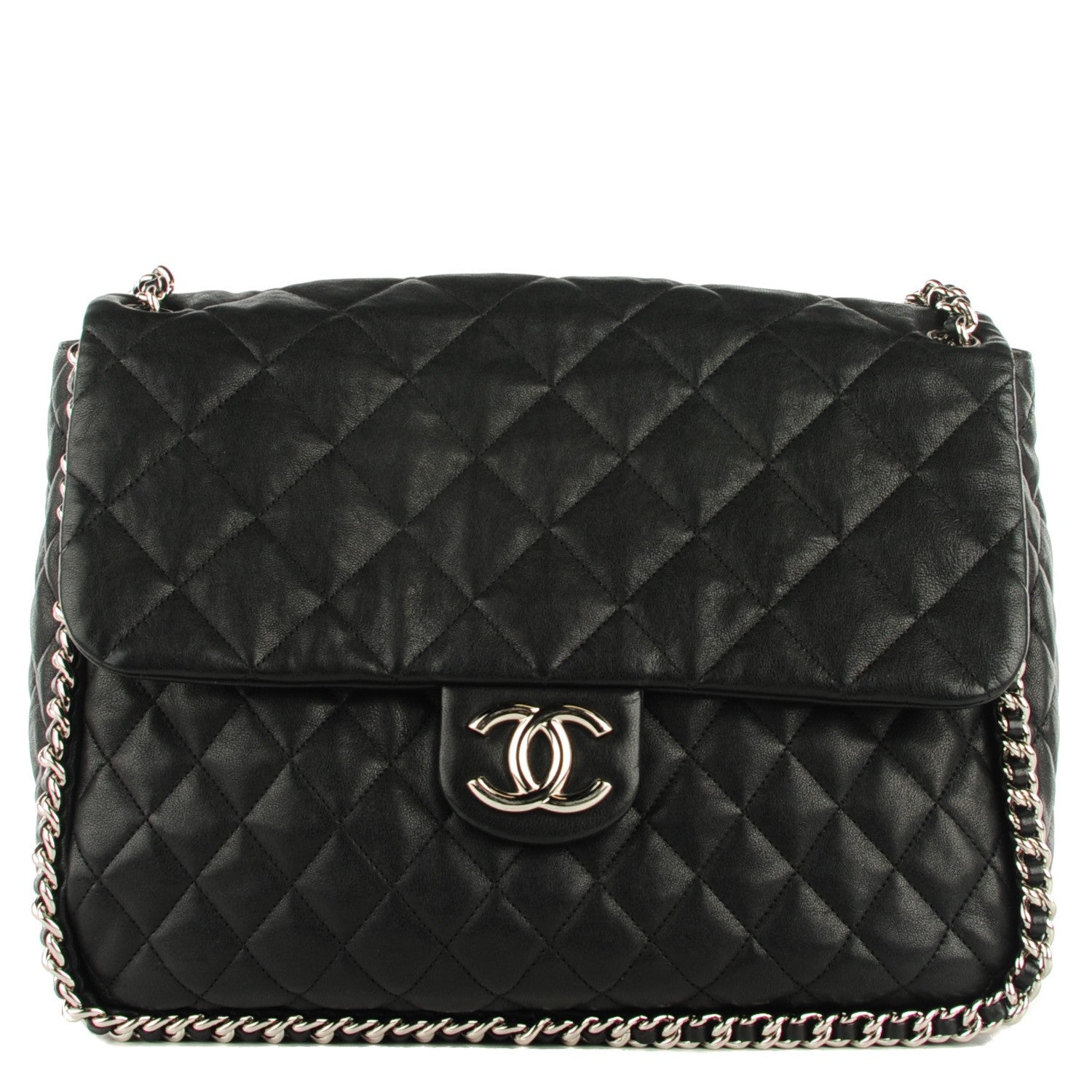 Chanel Crumpled Lambskin Chain Around Maxi Flap Black 1 of 7