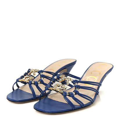 Gucci Malaga Kid Crystal GG Isa Ankle Strap 55mm Sandals 37 Rio Blue 4 of 10