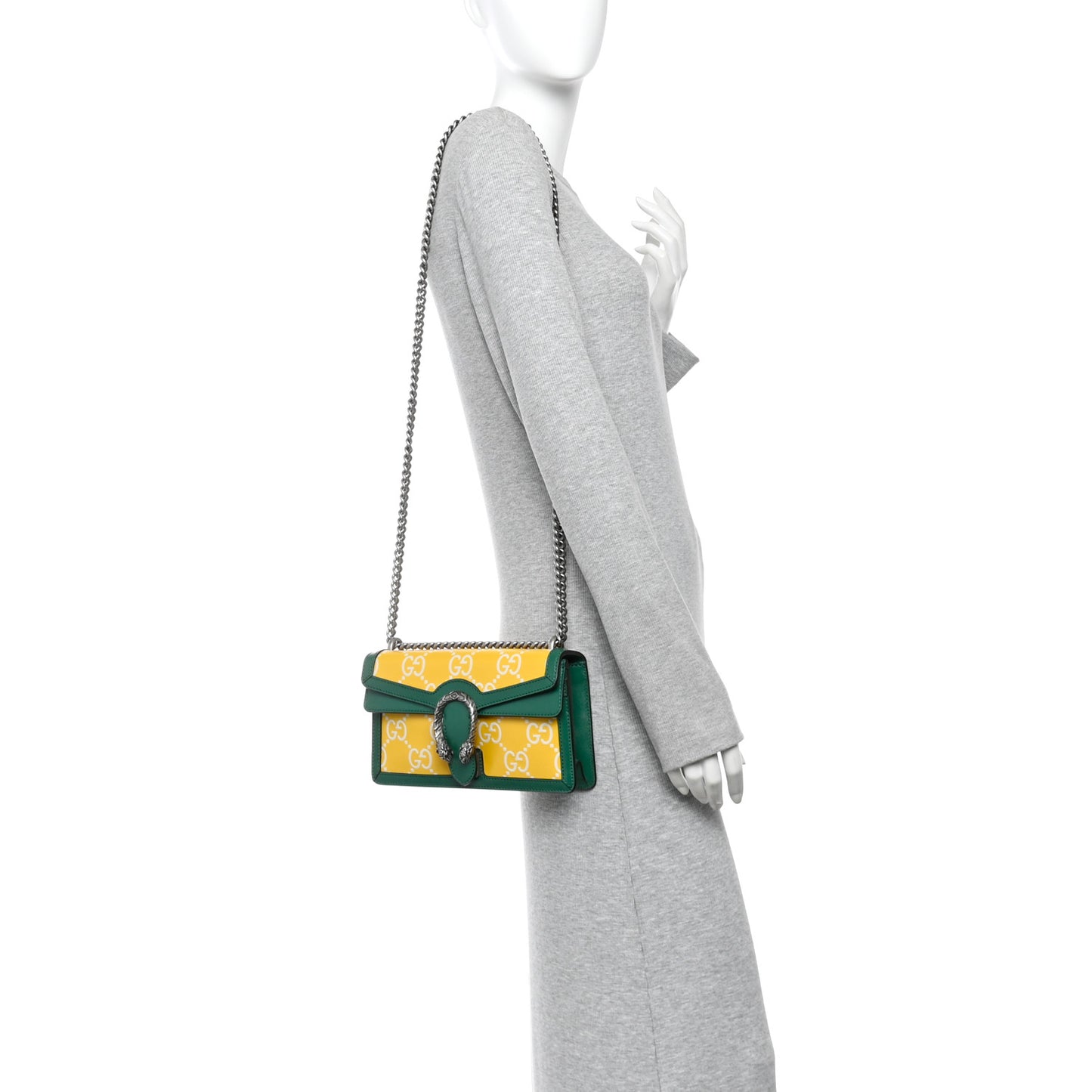 Azalea Calfskin GG Monogram Bi-Color Debossed Small Dionysus Shoulder Bag Stone Topaz Mystic White Emerald