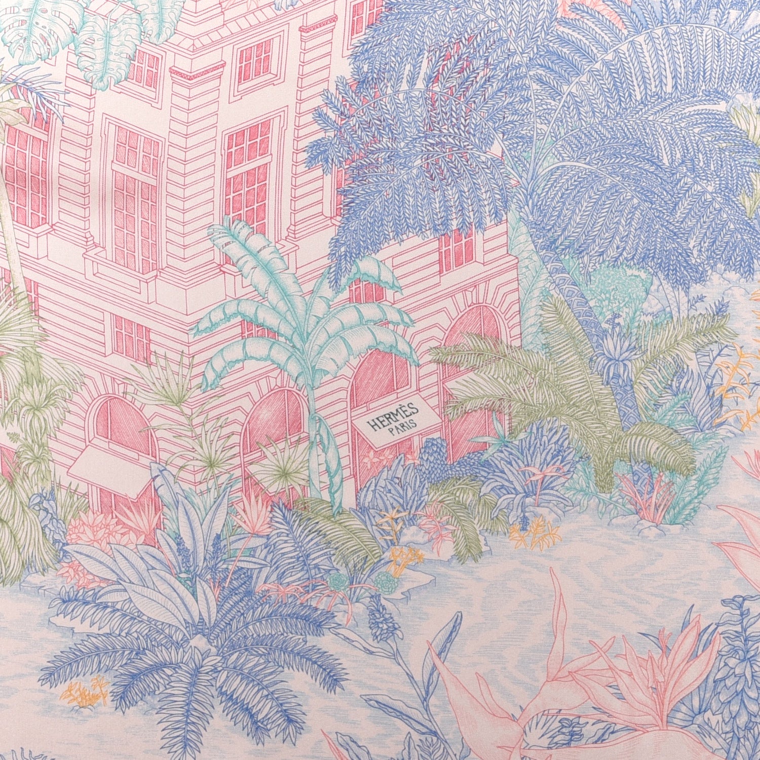 Hermes Silk Faubourg Tropical Scarf 90 Rose The Bleu Jean 3 of 4