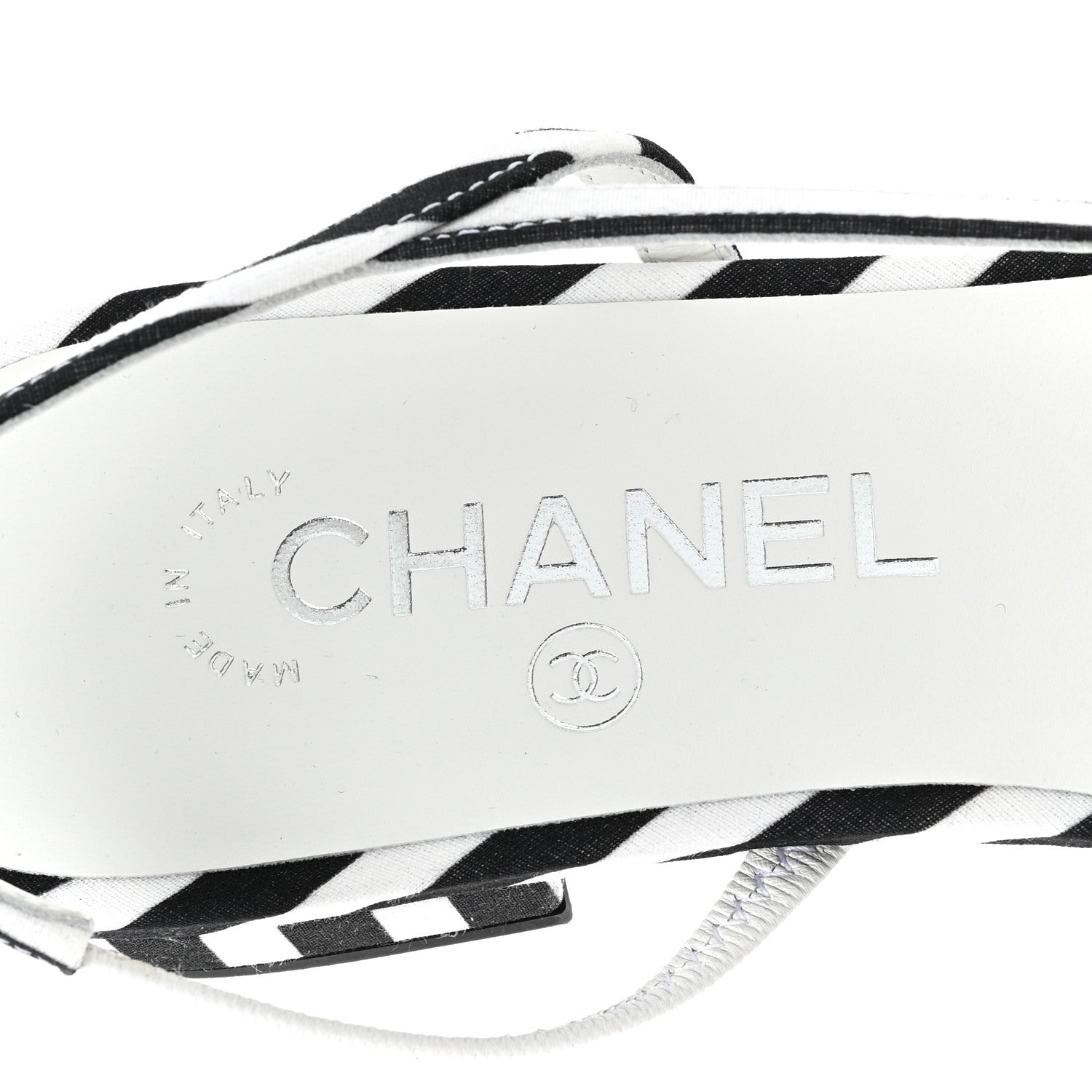Chanel Fabric Grosgrain Cap Toe CC Slingback Flats 39 White Black 7 of 8