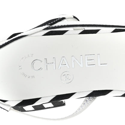 Chanel Fabric Grosgrain Cap Toe CC Slingback Flats 39 White Black 7 of 8