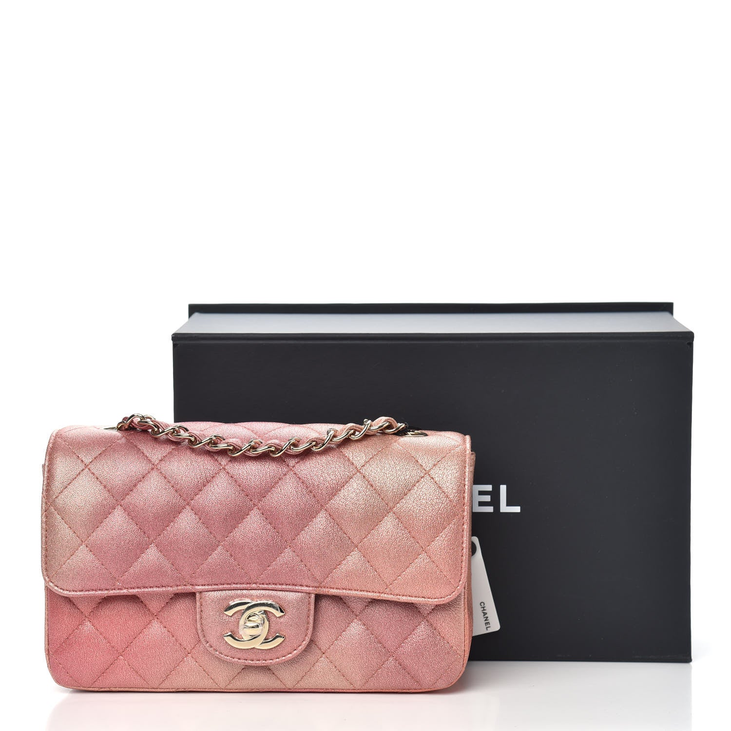 Chanel Metallic Lambskin Quilted Ombre Mini Rectangular Flap Pink 10 of 10
