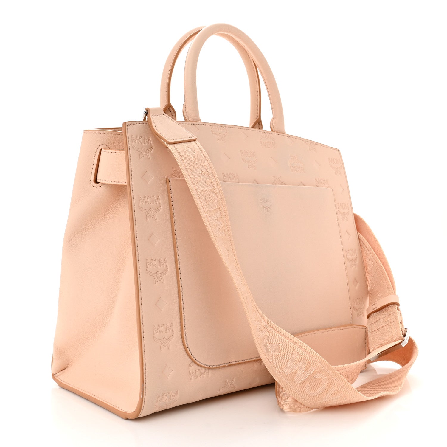 MCM Calfskin Ottomar Monogram Medium Essential Tote Bisque 3 of 11