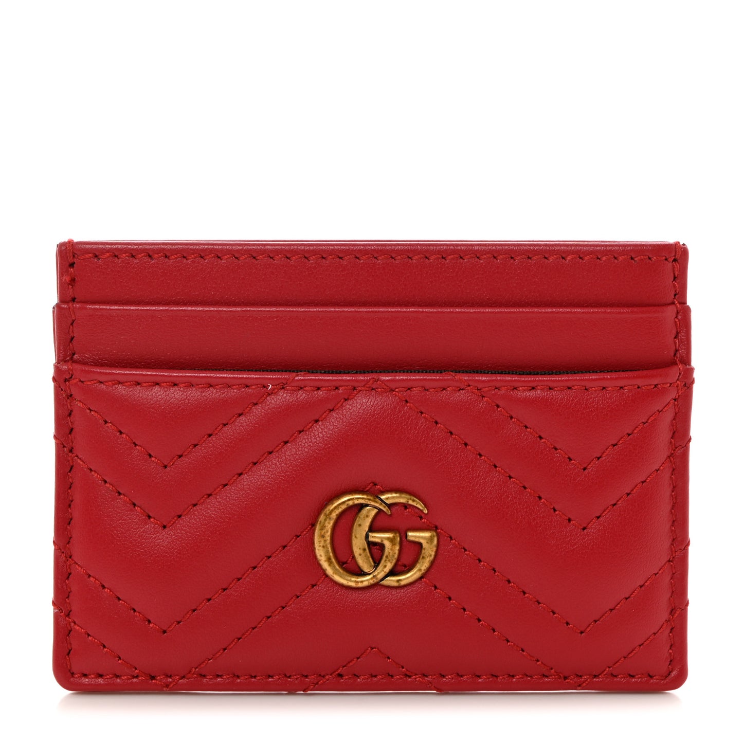 Calfskin Matelasse GG Marmont Card Holder Hibiscus Red
