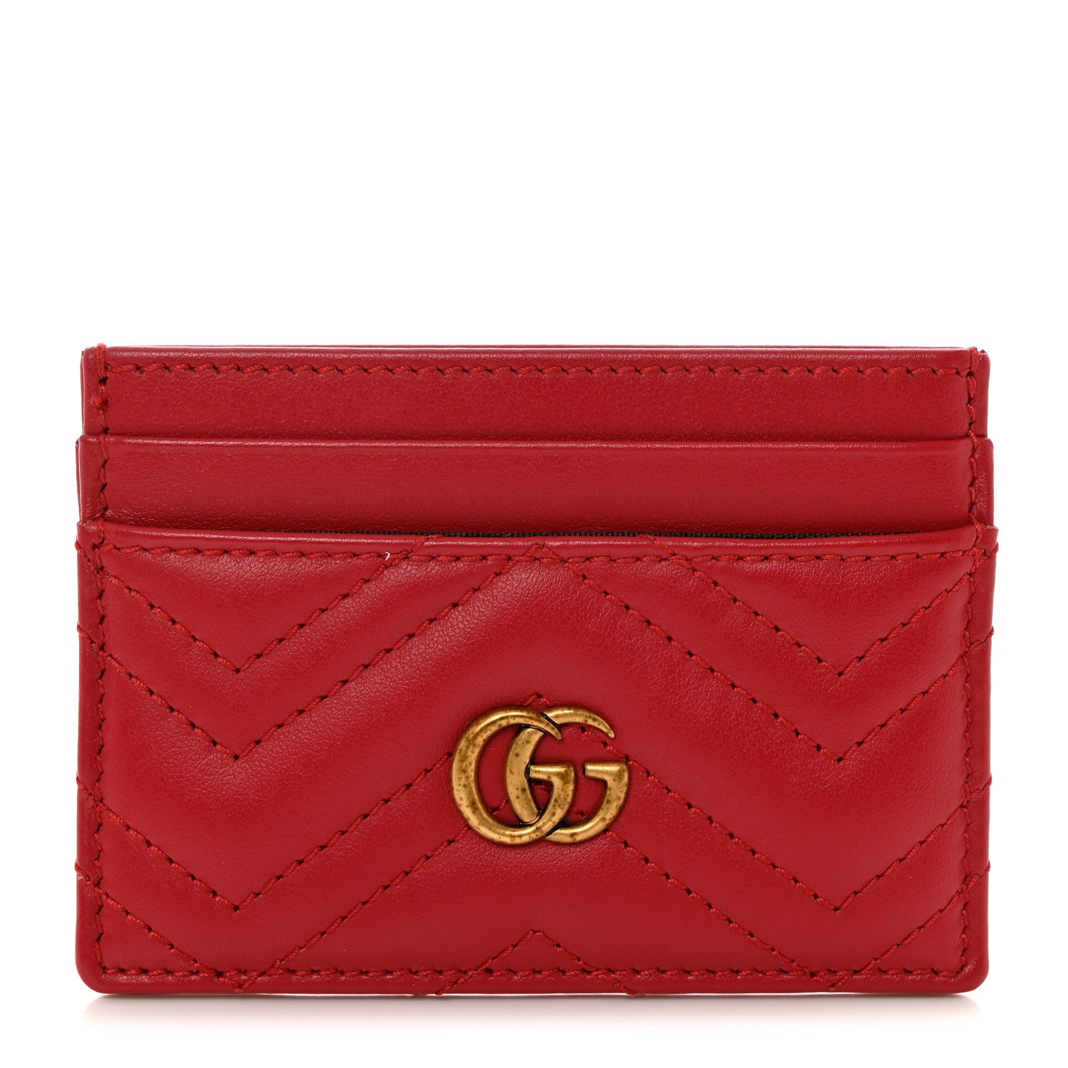Gucci Calfskin Matelasse GG Marmont Card Holder Hibiscus Red 1 of 7