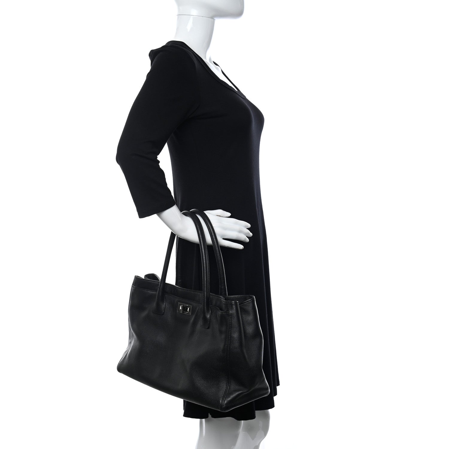 Chanel Calfskin Mademoiselle Lock Cerf Executive Shopper Tote Black 3 of 22
