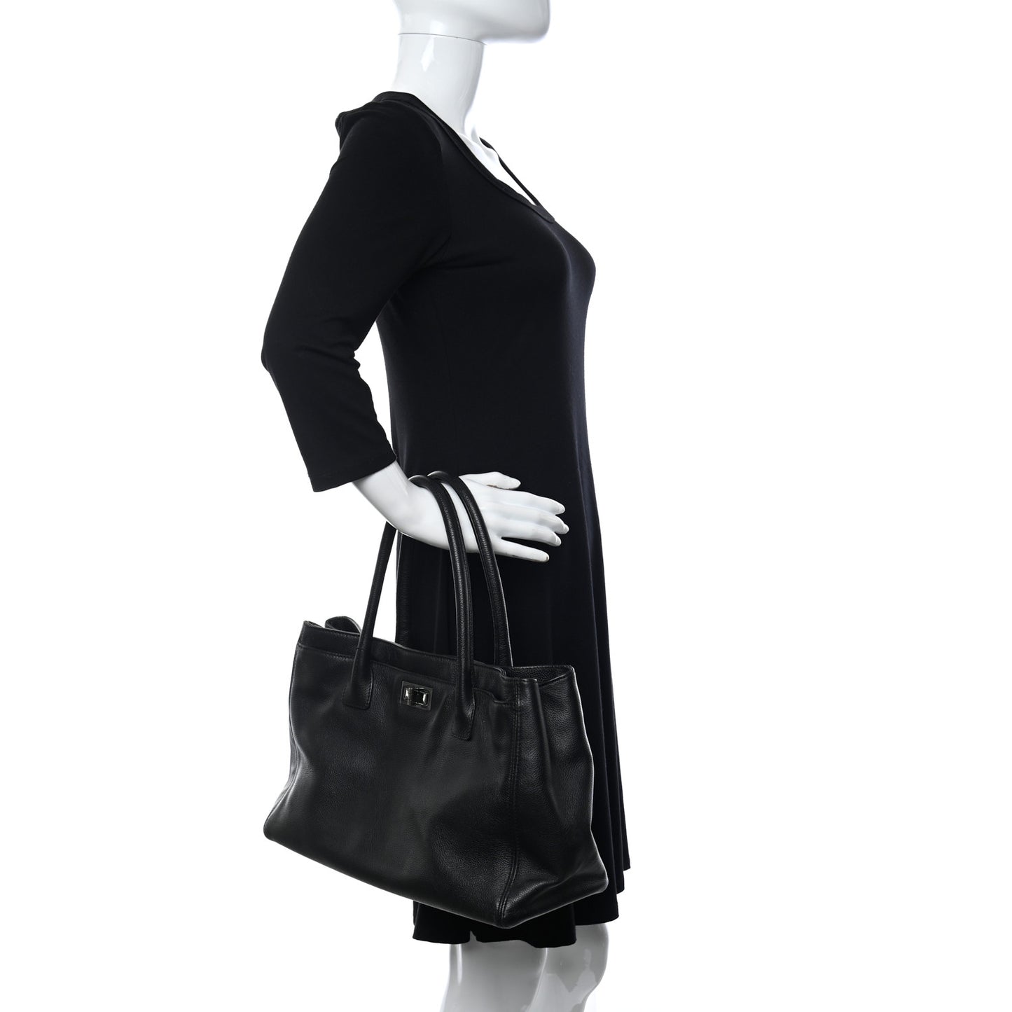 Calfskin Mademoiselle Lock Cerf Executive Shopper Tote Black