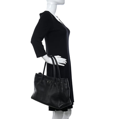 Chanel Calfskin Mademoiselle Lock Cerf Executive Shopper Tote Black 3 of 10