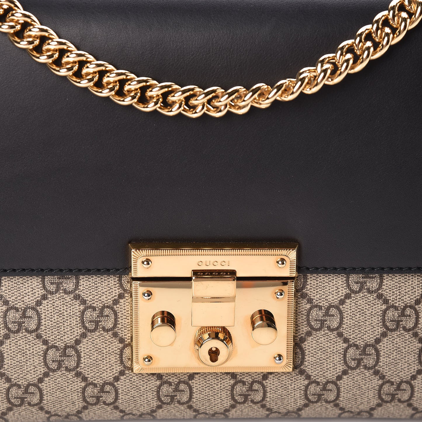 GG Supreme Monogram Calfskin Medium Padlock Shoulder Bag Beige Black Cuir