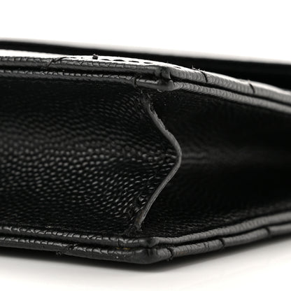 Saint Laurent Grain De Poudre Matelasse Chevron Monogram Monochrome Envelope Chain Wallet Black 9 of 9